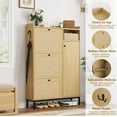 thumbnail image 3 of Homhougo Rattan Shoe Storage Cabinet with Doors and 3 Flip Drawers, Freestanding Organizer with Adjustable Shelves for Entryway, Narrow Shoe Rack Cabinet for Hallway, Easy Assembly, Oak Color, 3 of 7
