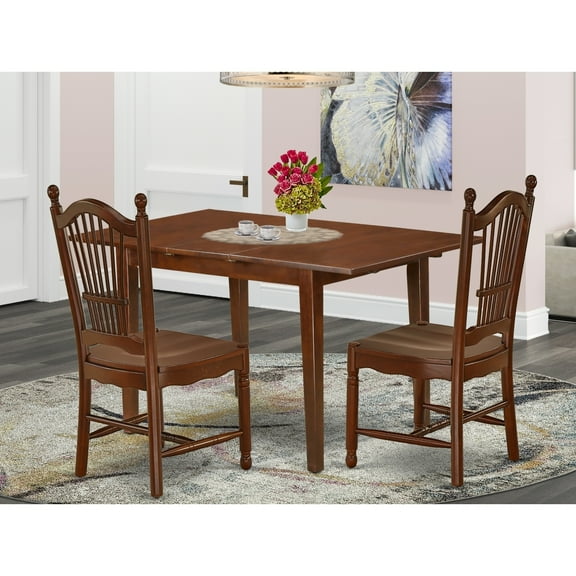 Rectangle Dining Table Set 3pc 48-60" Table w/ Leaf & 2 Wood Chairs - HomeStock