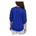 thumbnail image 2 of NY COLLECTION Womens Blue Zippered Floral Roll-tab Sleeve V Neck Wear To Work Top Petites PL, 2 of 3