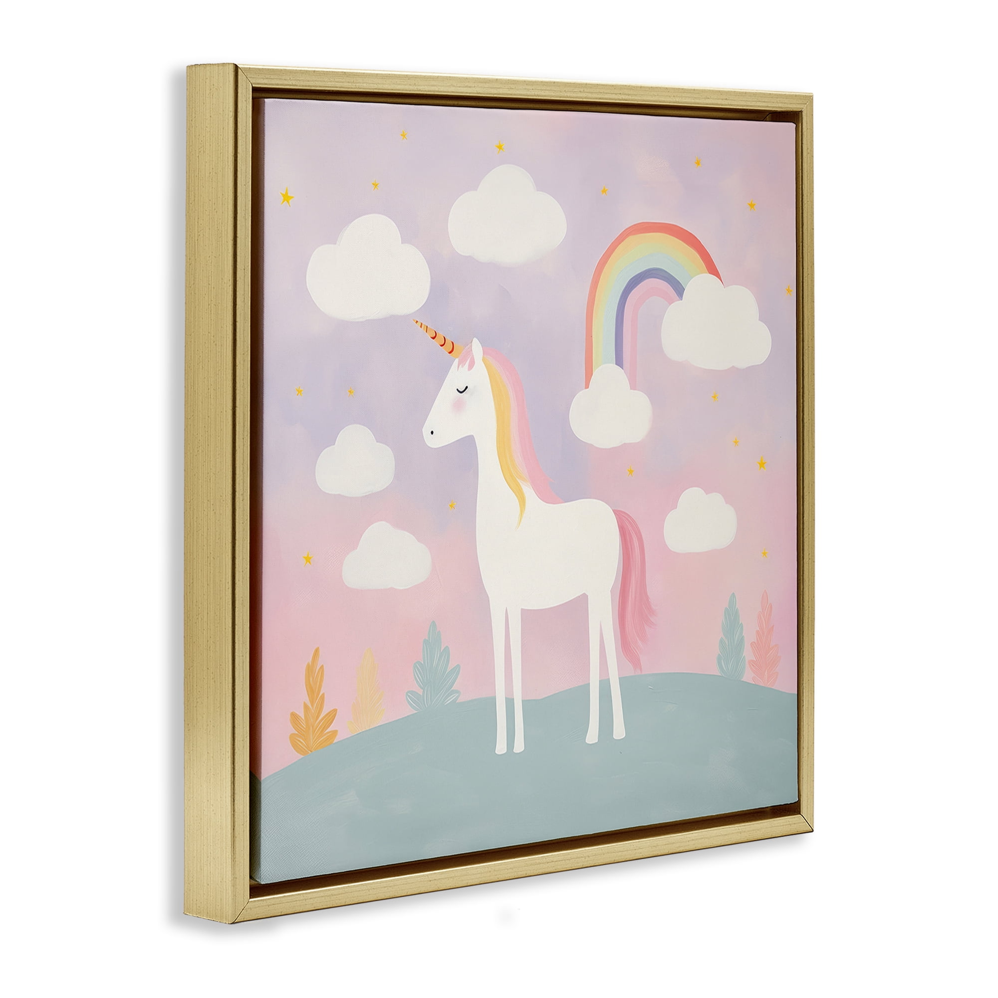 Stupell Industries Mystical Unicorn with Rainbow & Clouds Gold Framed Floater Canvas Wall Art, design by Lazar Studio