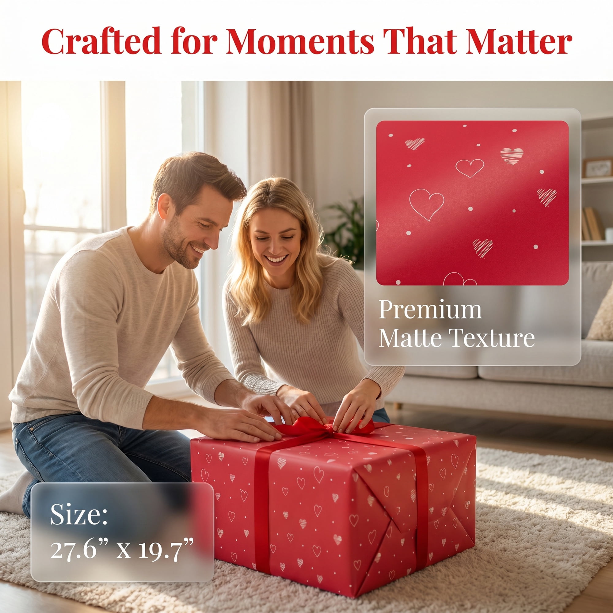 Unique Bargains Heart Gift Wrapping Paper Sheet for Romantic Occasion 5Pcs Red 27.6"x19.7"