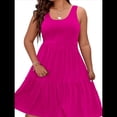 thumbnail image 3 of Vestidos de Verano para Mujer, de Gran Tamaño, con Hombros Descubiertos, Lisos, Sin Mangas, con Volantes en el Bajo, Vestidos Cortos con , Color Rojo Rosa 5XL, 3 of 7