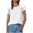 thumbnail image 1 of Plebaso Hauts d'Été pour Femmes Manches Courtes à Volants Blouses Décontractées Col Rond Couleur Unie Chemises Amples pour Femmes, 1 of 6