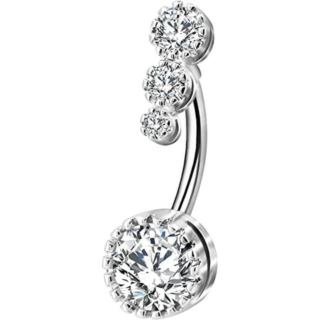 316L Surgical Steel Belly Button Rings, Clear CZ Navel Rings, 14G Belly Rings, Belly Navel Piercing Jewelry silver