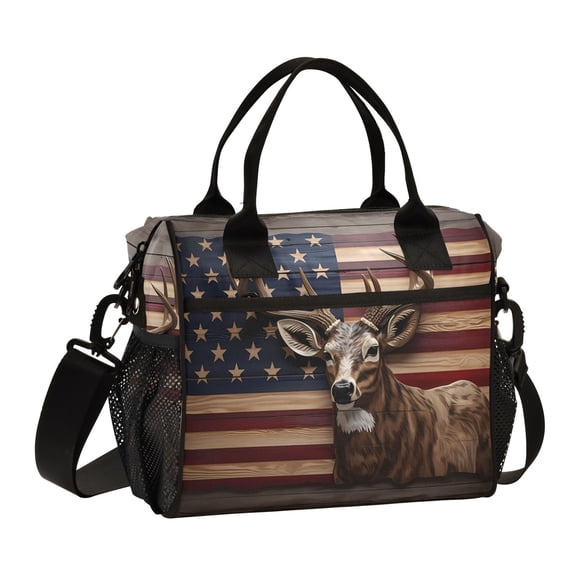 American Flag Deer Cooler Bag Lunch Bag Soft Cooler Cooling Tote Insulated Lunch Box for Adult Men Women