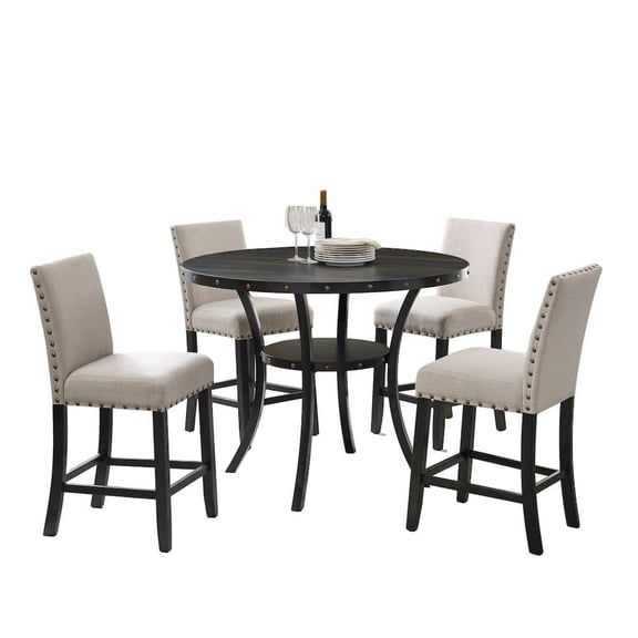 FurniFact Beige Tan Counter Height Dining Table Set with Tall Chairs, 5-Piece