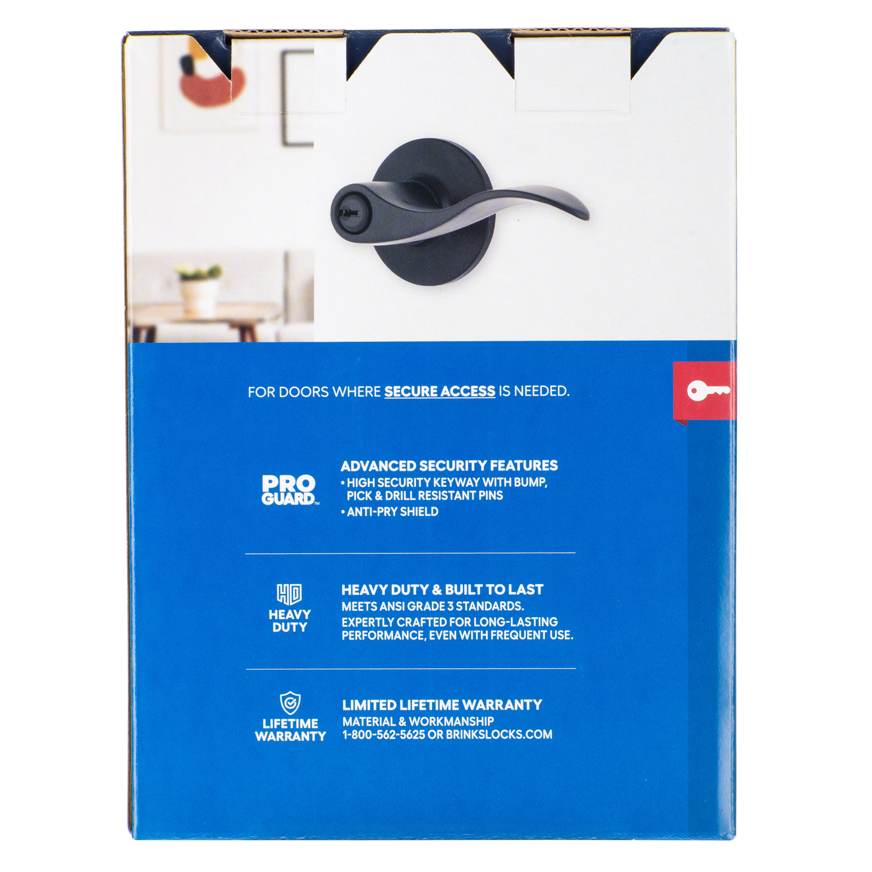 Brinks Keyed Entry Modern Wave Style Lever Doorknob with Pro-Guard