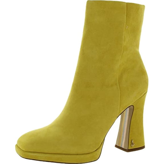 Sam Edelman Jaye Yellow Suede Block Heeled Squared Toe Platform Ankle Boots (Yellow, 5)