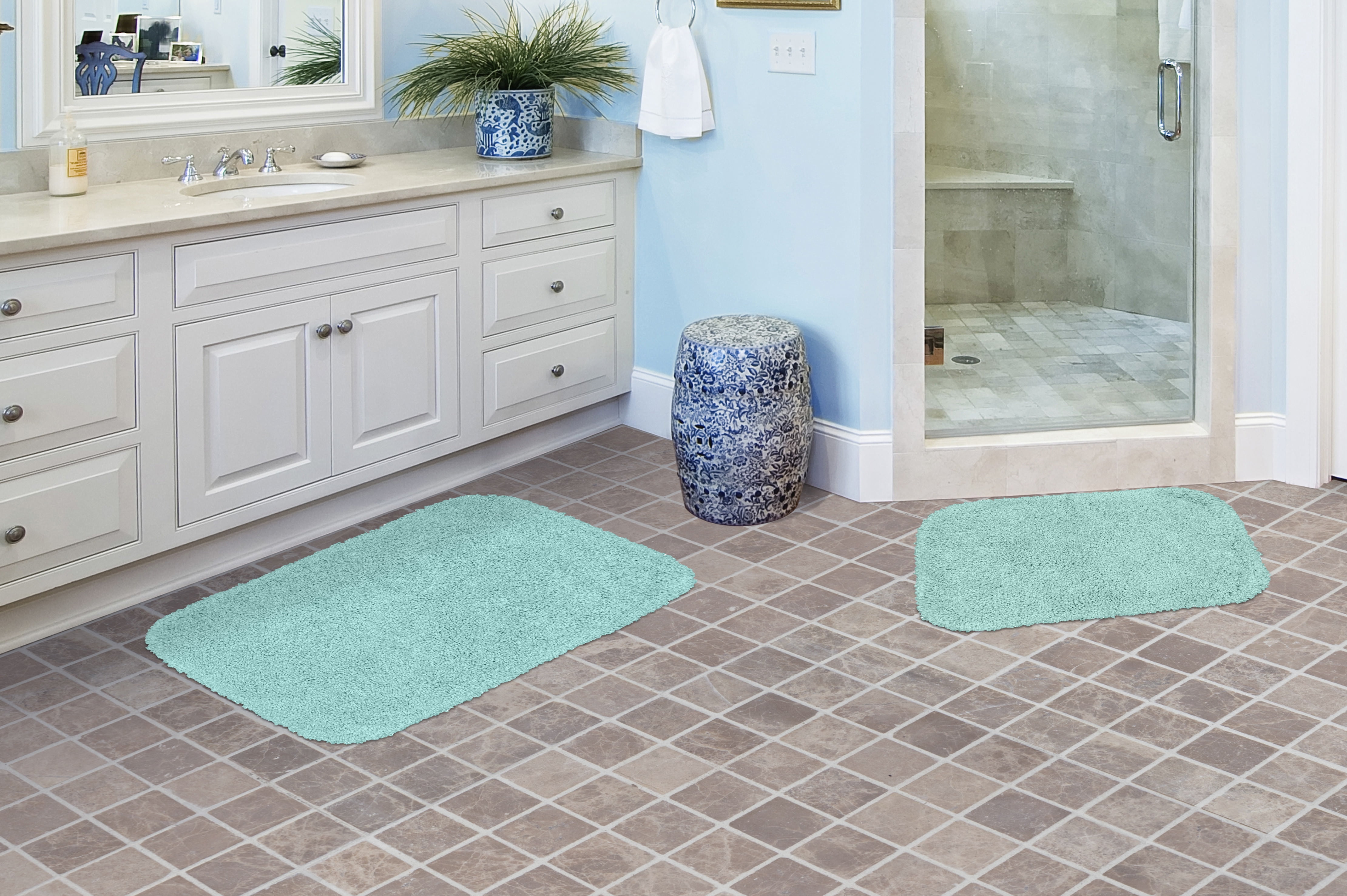 Garland Rug Serendipity Spa Shag Soft & Plush Sea Foam 2 Piece Bathroom