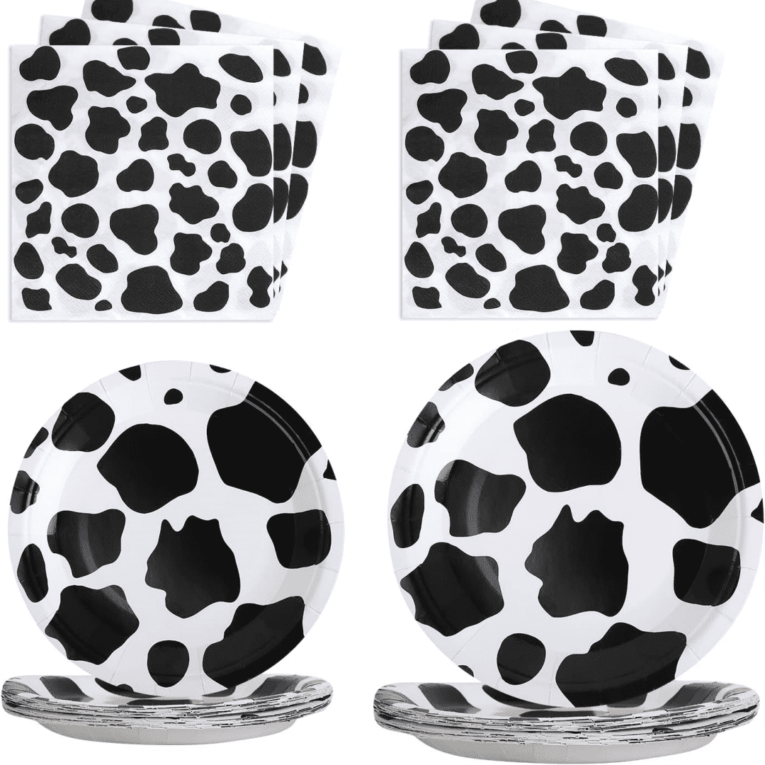 80 Pcs Cow Print Birthday Party Supplies Includes Cow Paper Plates Party Tableware Napkins Serves 20 Guests for Baby Shower Farm Animal Birthday