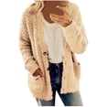 thumbnail image 1 of Solid Color Plush Sweater for Womens Plus Size Coat Pockets Outerwear Buttons Cardigan, 1 of 7