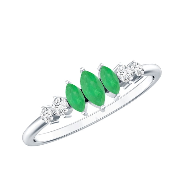 Rosec Jewels Natural Emerald Diamond Anniversary Ring for Women - Marquise Emerald Ring - AAA Quality - Ready to Gift, 925 Sterling Silver, US 4.00