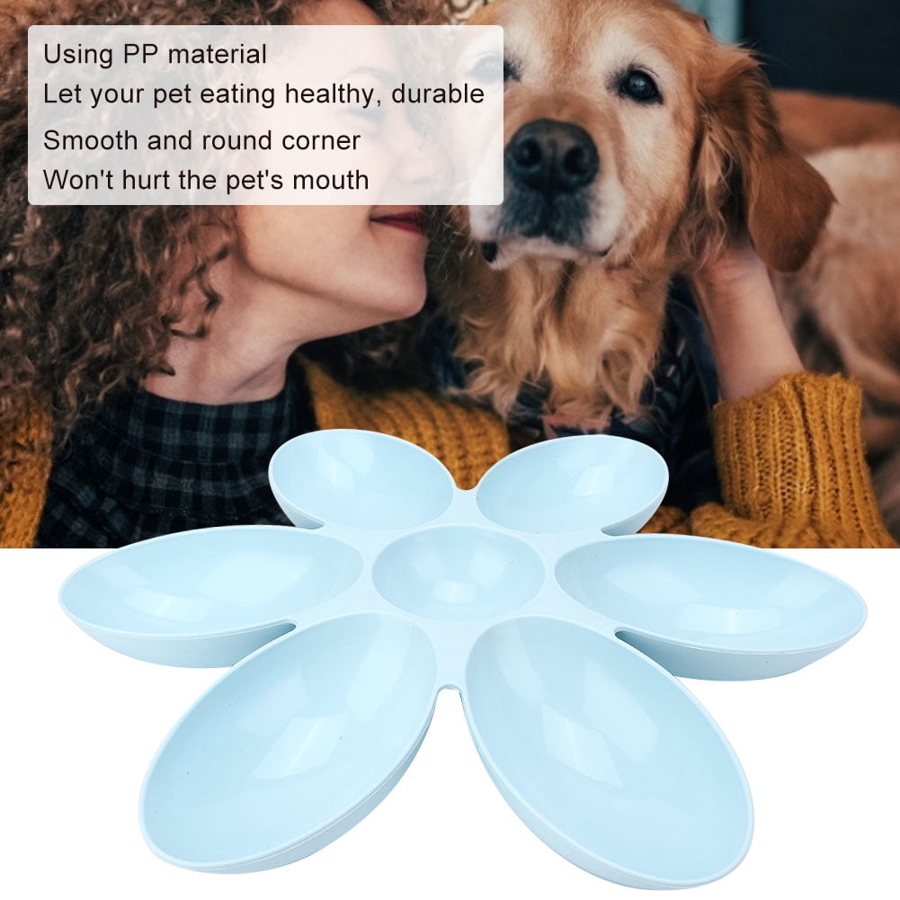 YAHHU PP Durable Six Petals Multiple Case Slow Feeder & Water Feeding Bowl for Cats and Dogs, Blue (16.9 inches / 43 cm)