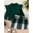 thumbnail image 2 of Suealasg Toddler Girl Fall Outfits 1T 2T 3T 4T 5T Long Sleeve Ribbed Tops High Waist A-Line Skirt 2Pcs Little Girl Winter Clothes, 2 of 7