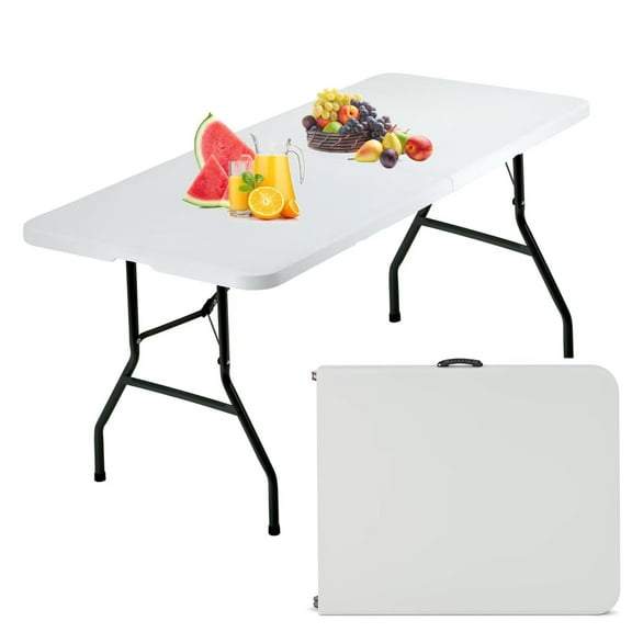 CL.HPAHKL 6 ft Folding Plastic Table, Portable Camping Table Foldable for Indoor & Outdoor, White
