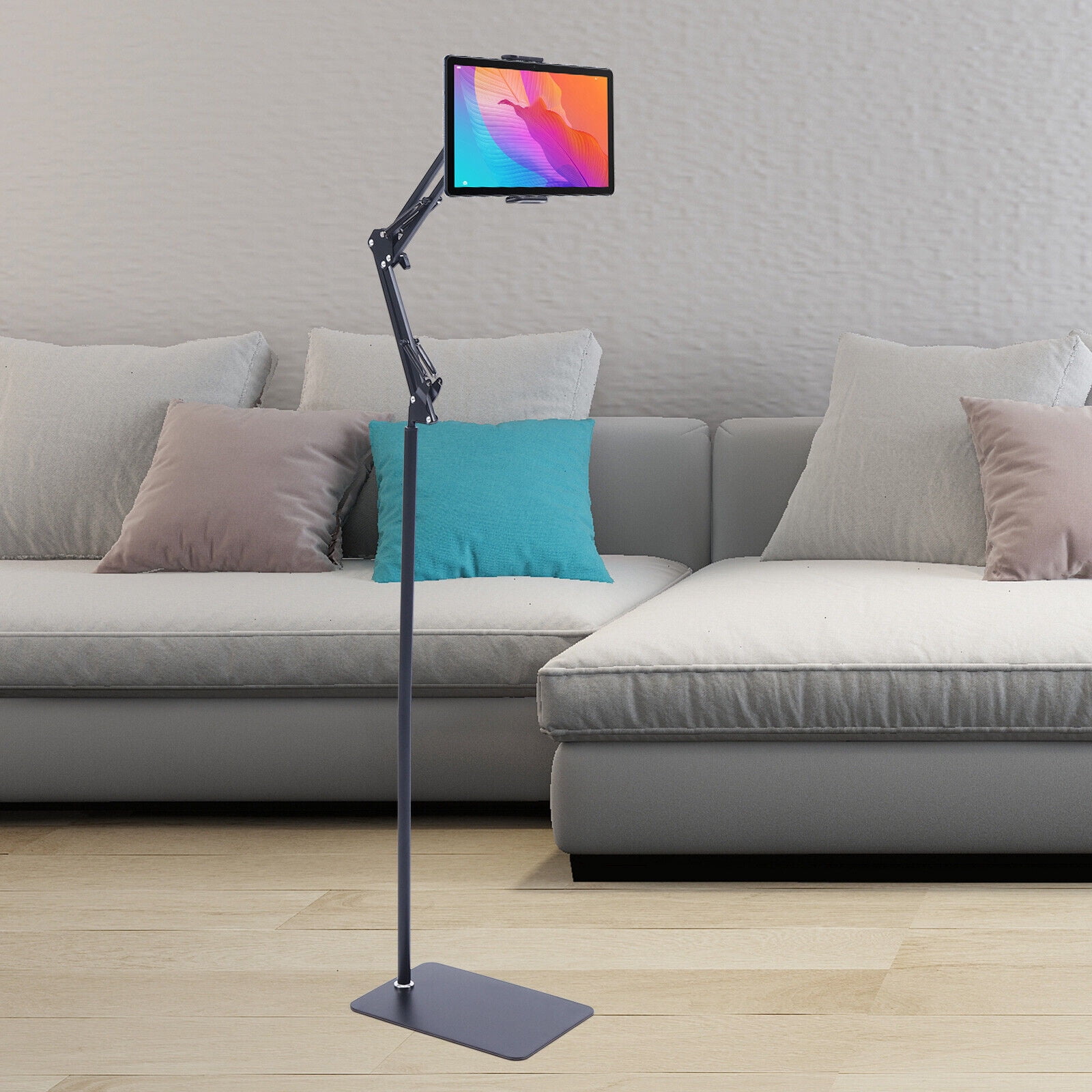 135cm 360° Rotation Phone Tablet Floor Stand Holder Adjustable Height Flexible for bedrooms, living rooms