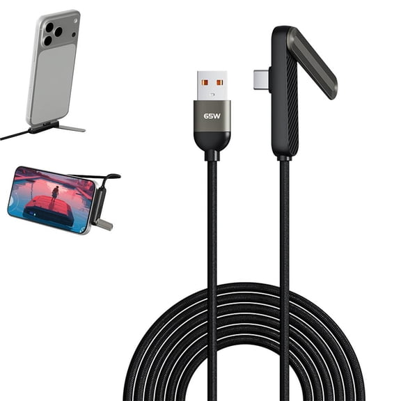 240W Braided Fast Charge Cable with Built-in Phone Stand, Invisible Holder Charger Cable with Stand, T-Shaped Foldable USB-C to USB-C Charger Cord, 360 Free Rotation