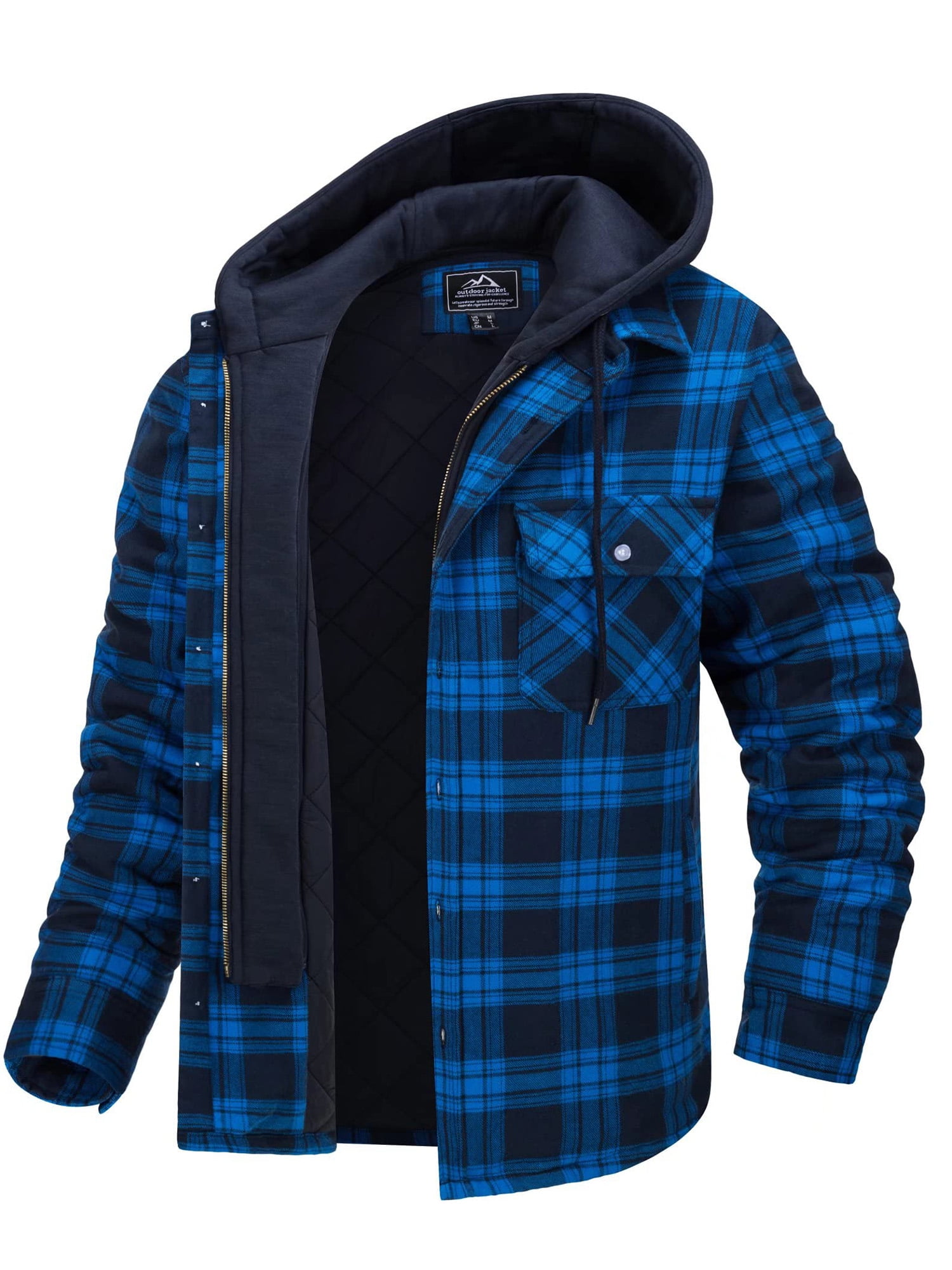 Paille Mens Quilted Lined Casual Outwear Flannel Travel Jackets Hooded ...