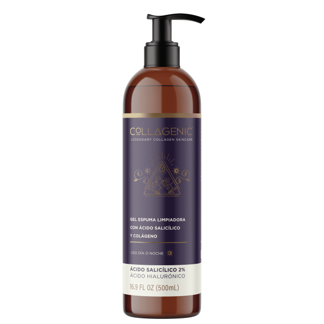 Gel Espuma Limpiador Facial con 2% Acido Salicílico 500 ml Colágeno Hidrolizado y Acido Hialuronico Collagenic Limpia Imperfecciones