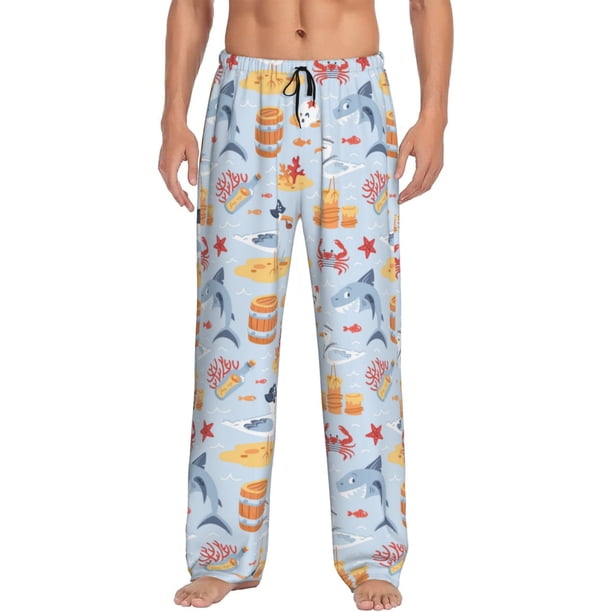 Balery Cute Shark Pantalones de pijama para hombre, pijama ultraligero, pantalón de descanso-Large