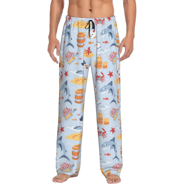 Fotbe Cute Shark Pantalones de Pijama para Hombre, Pantalones de Dormir, Pantalones de Casa con Cintura Ajustable y Bolsillos-XX-Large