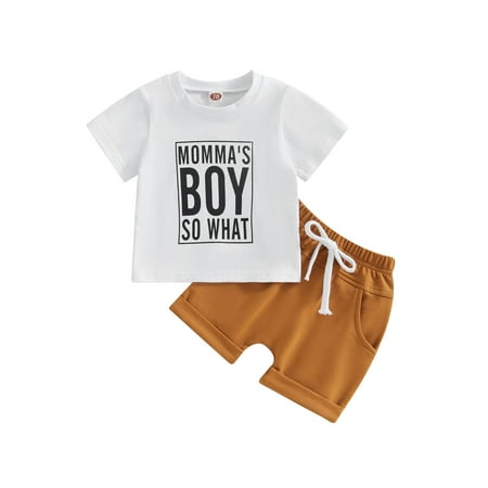 

Toddler Baby Boys Shorts Set Short Sleeve Letters Print T-shirt with Elastic Waist Shorts Summer Outfit