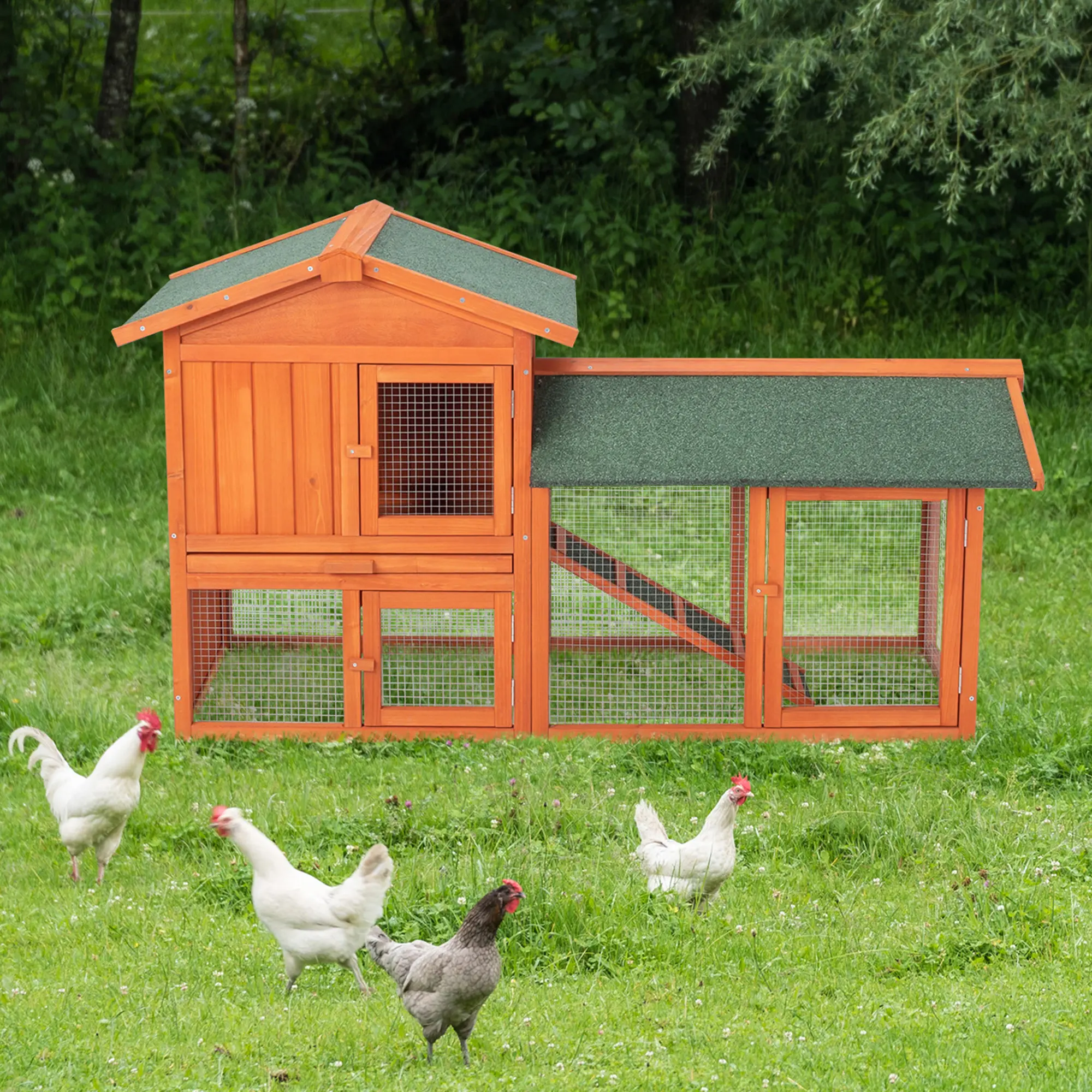 Pefilos 54.5" Wood Rabbit Hutch for Outdoor, Pet House Bunny Cages Poultry Cage Habitat Chicken Coop, Orange