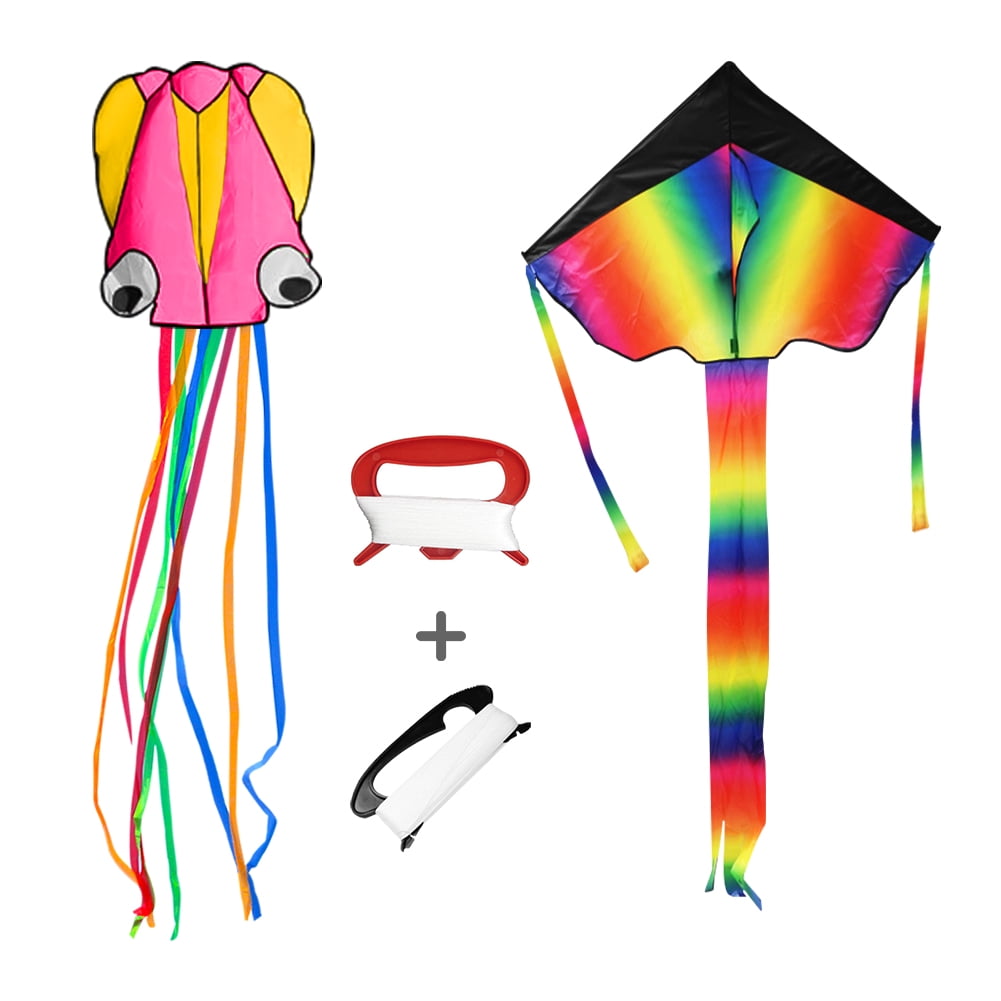 Kepooman Outdoor Pink Octopus Kite & Rainbow Delta Kite for Garden Park Beach, 2 Pack Kepooman Outdoor Pink Octopus Kite & Rainbow Delta Kite for Garden Park Beach, 2 Pack