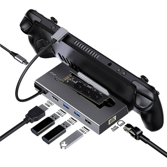 USB-C Docking Station Compatible with Steam Deck & Switch - 4K@60Hz HDMI, Gigabit Ethernet, 3 USB 3.0 Ports, M.2 SSD Enclosure-Gray