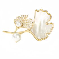 Gold Color Brooch Women Stylish Metal Pins Luxury 2024 Fashion Leaf Pearl Original Clothing Accessories