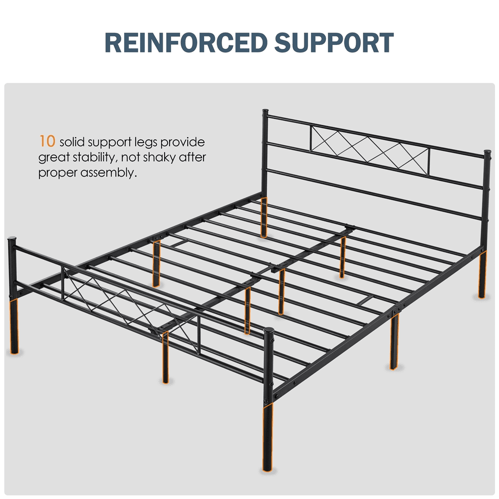 Fullfurnique Simple Metal Platform Bed Frame with Headboard and Footboard, Twin, Black