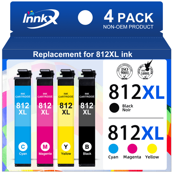 812XL  812 Ink Cartridges for Epson 812 Ink Cartridges Compatible  for Epson Workforce Pro WF-7820 WF-7840 EC-C7000 Printer (4 Pack,1 Black 1 Cyan 1 Magenta 1 Yellow)