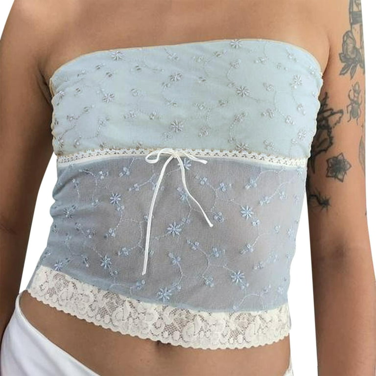 Sexy Strapless Tube Tops for Women Summer Bandeau Crop Top Grey at