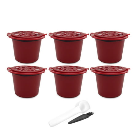

Synpinya Reusable for Coffee Capsules Cup with Spoon Brush Refillable Coffee Capsule Refilling Filter -Red