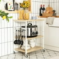 thumbnail image 2 of Giantex Bakers Rack 3-Layer Microwave Stand, Kitchen Rolling Cart with 4 Universal Wheels and 10 Removable Hooks, Coffee Cart Shelf Organizer for Kitchen, Living Room, Entryway, Maple, 2 of 8