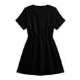 thumbnail image 5 of Women's Summer Cotton Linen Wrap V-Neck Mini Dress Short Sleeve Waist Tie Flowy A-Line Casual Swing Dress for Beach Daily Wear Black XXL(XXL), 5 of 7