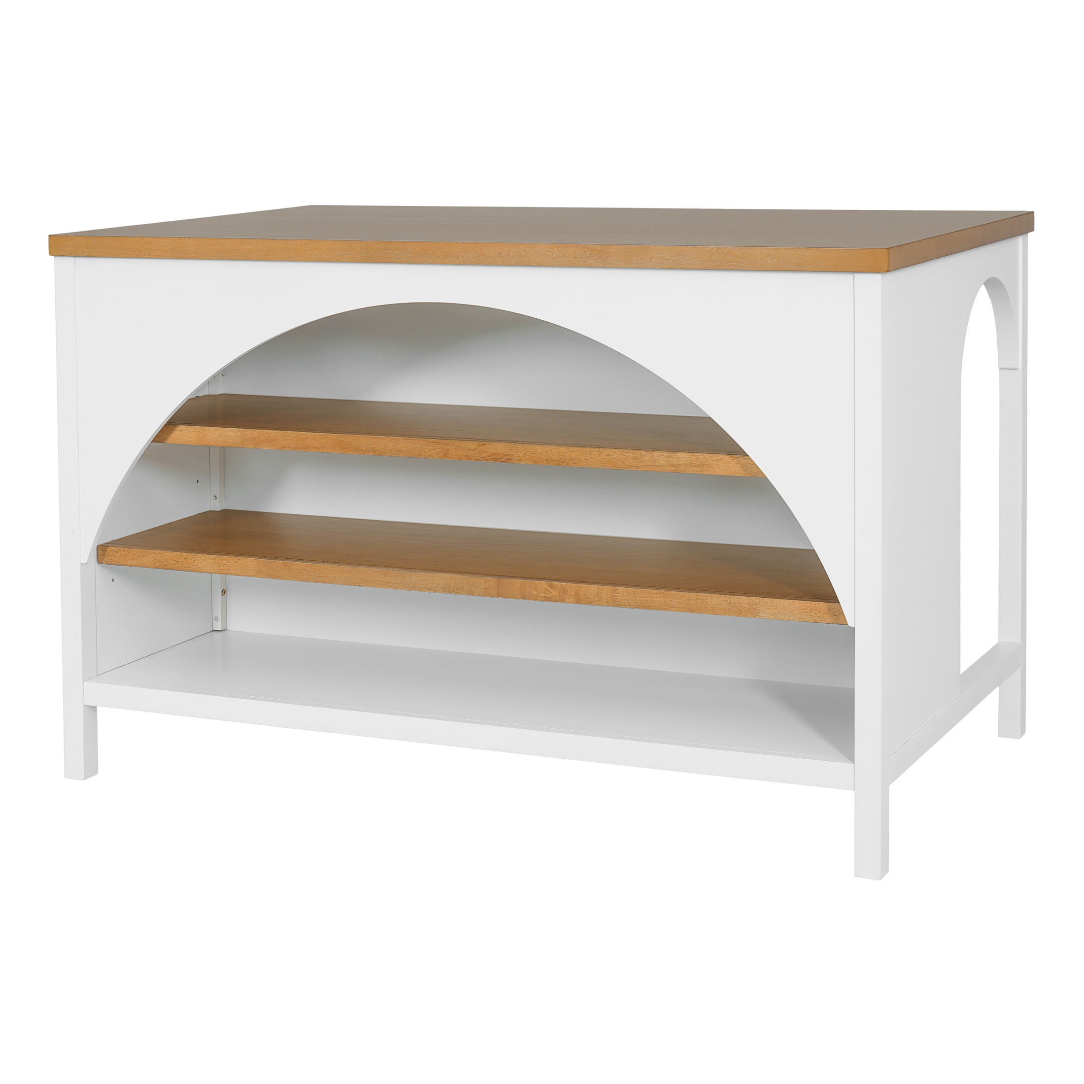 Christopher Knight Home 56" Farmhouse Kitchen Island Cart with Open Storage Shelves, Wood Top, White