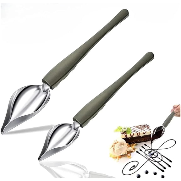 Bxaolu Professional Culinary Precision Drawing Decorating Spoon Set, 2Pcs Stainless Steel Chef Drizzle Spoons,Chocolate Filter Spoons,Plating Spoon for Decorative Plates, Cake, Coffee