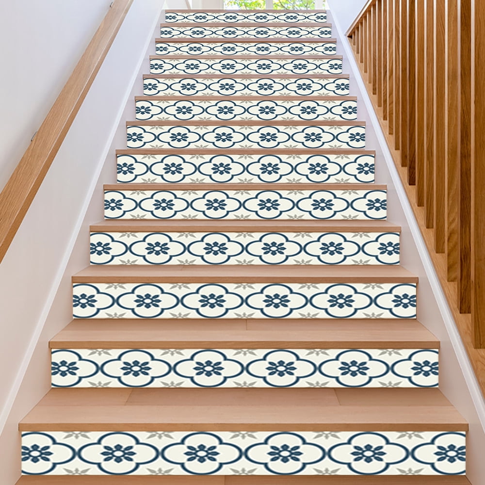 13PCS Moroccan Style Self-Adhesive Stair Riser Decals, Peel and Stick Staircase Stickers 39.37“x7.09” Vinyl Stickers Staircase Murals Decor for Steps