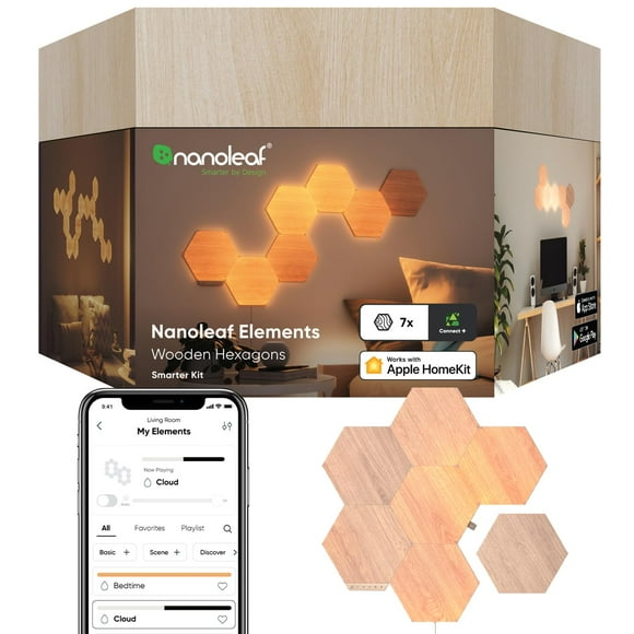 Lámparas de pared inteligentes Nanoleaf Elements Wood Look 7 PK