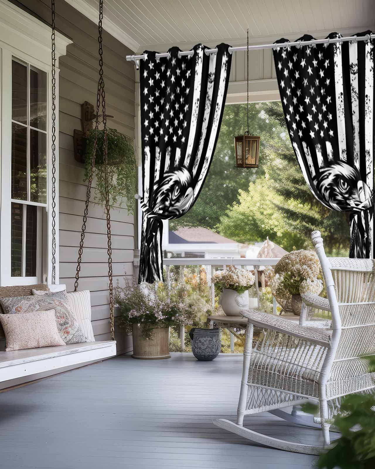 American Flag Outdoor Curtains for Patio, Black US Flag Eagle Privacy Drapes Grommet Waterproof Outside Curtains for Porch/Cabana/Balcony 54"x 108", 1 Panel