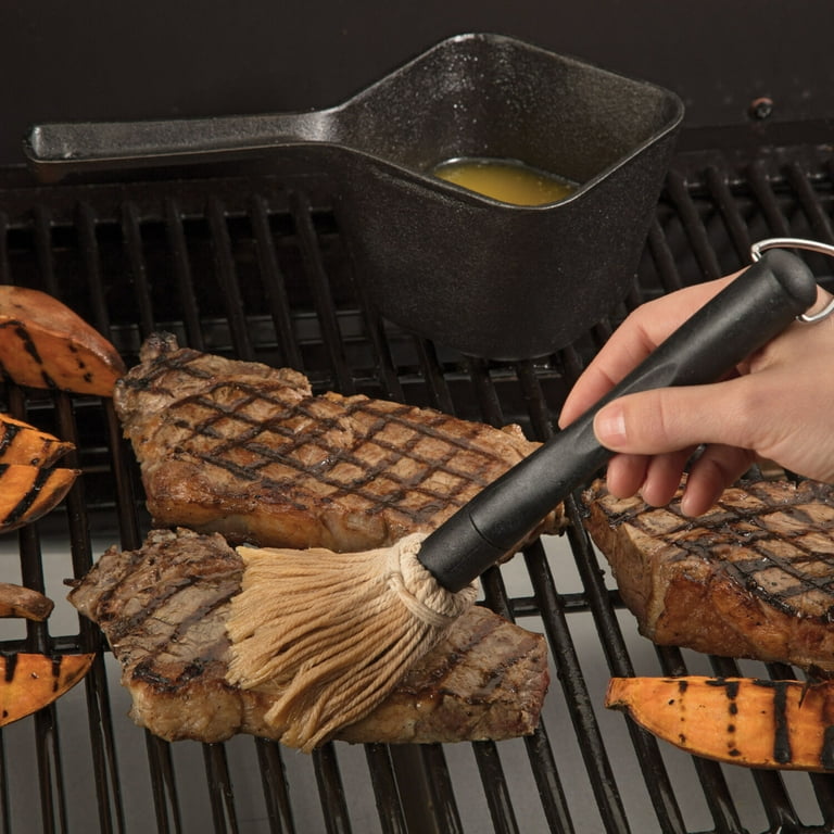  Cast Iron Sauce Pot and BBQ Mop Brush Set for Grilling