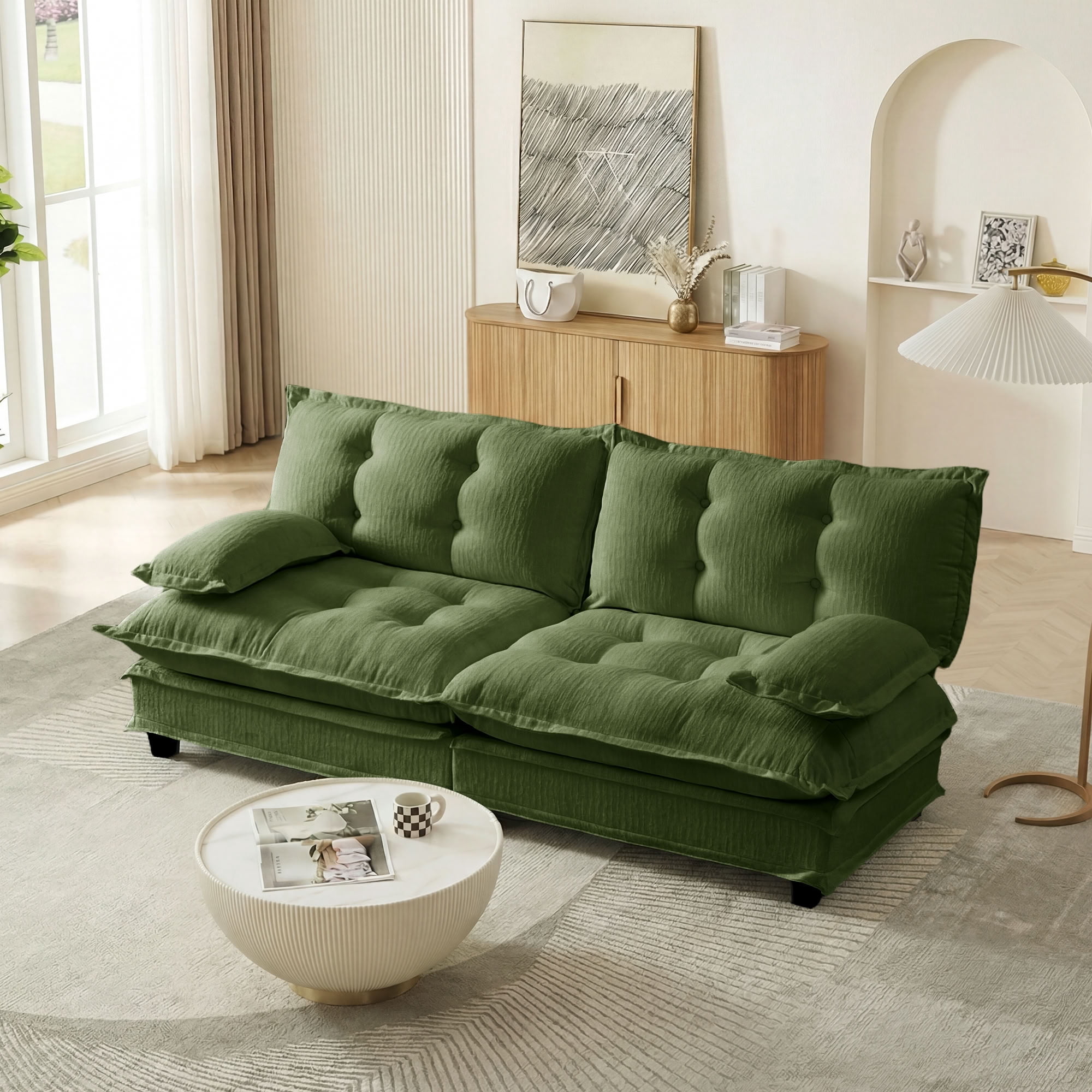 MAYEERTY 77 Inch Modular Loveseat, 2-Seater Cloud Chenille Sectional Couch, Solid Wood & Metal Frame for Living Room Bedroom Apartment