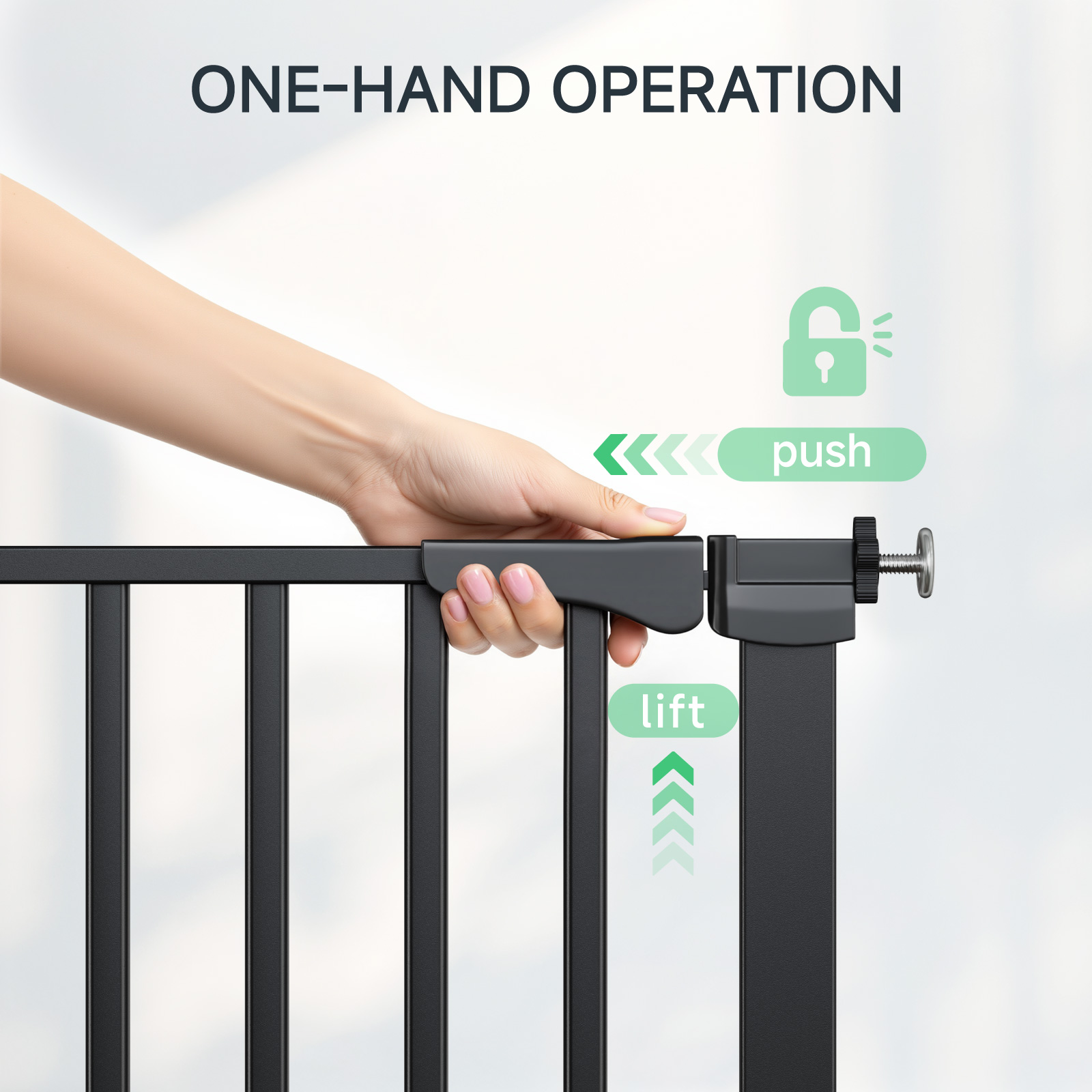 Vebreda 30" Extra Tall Baby Gates for Doorway, Auto Close Pet Gate, 30" to 43" Wide Pressure Mounted, Gifts for Mom, Black