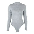 thumbnail image 5 of CuteStreet Women's Neck Zipper Design Bodysuit Long Sleeve Bodysuit Fleece Fabric Slim Fit Stretch Solid Bodysuit, 5 of 6