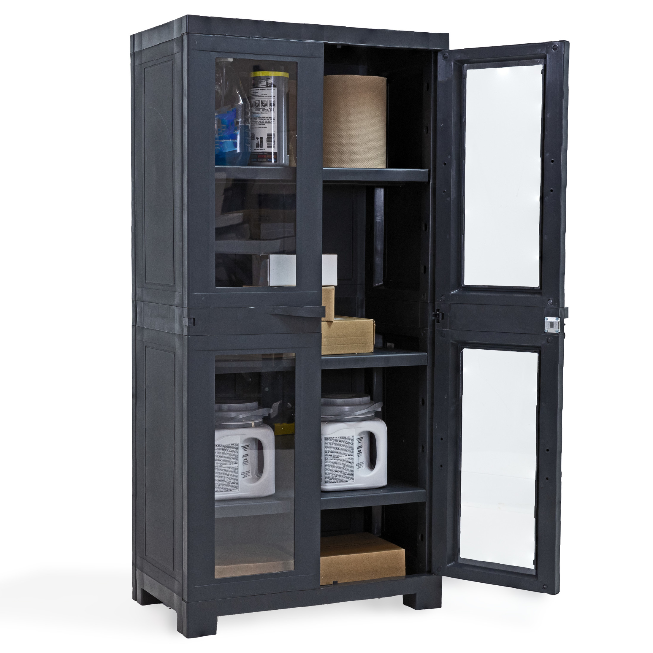 Sunnydaze Lockable Adjustable 48.75" Plastic 3-Shelf Freestanding Garage Storage Cabinet, Charcoal