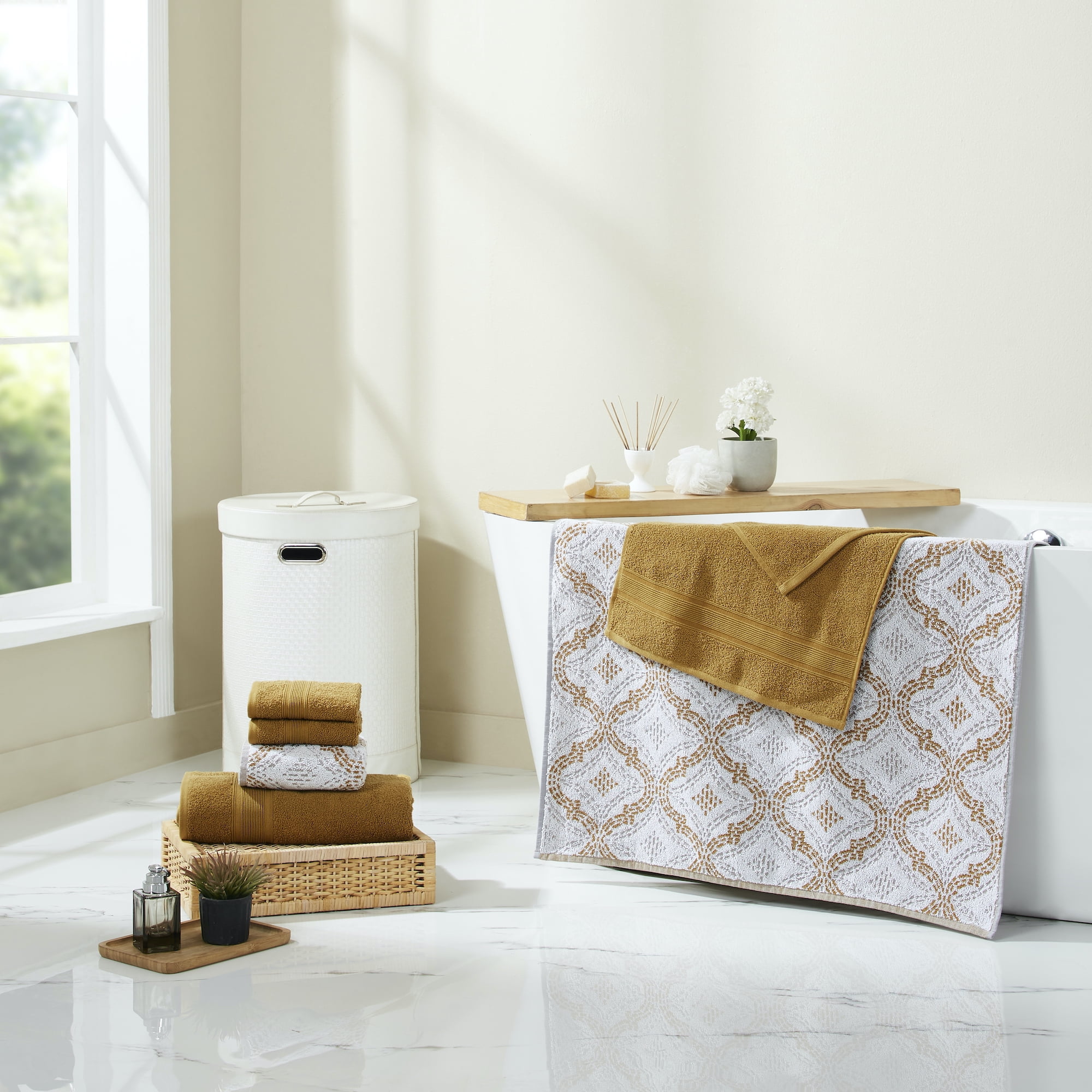 Modern Threads Capri Jacquard 6-Piece Adult Cotton Bath Towel Set, Gold