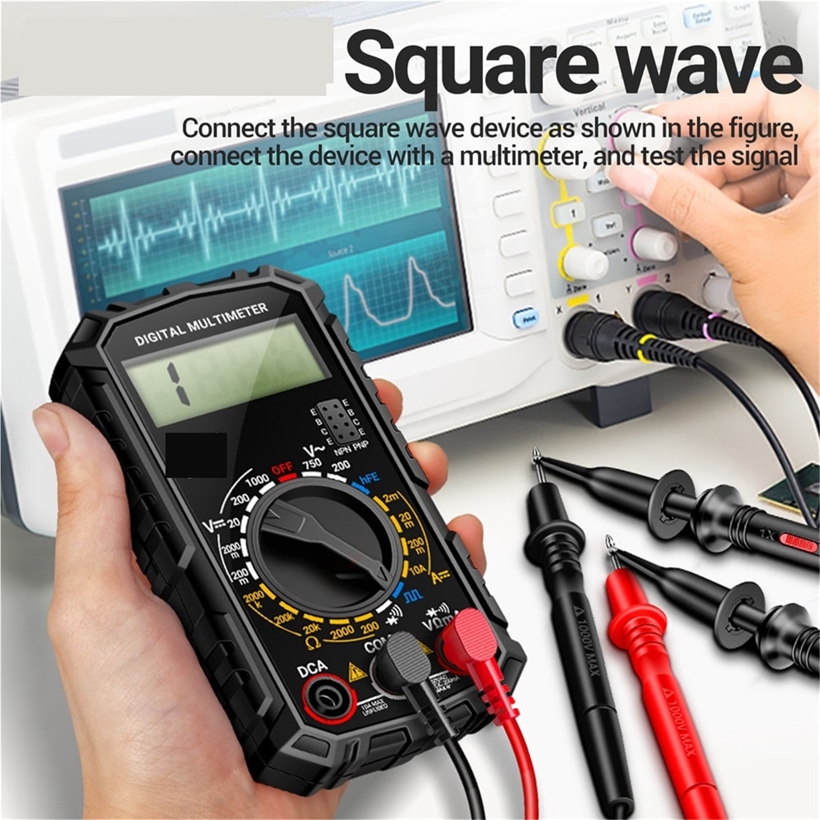 Square Wave Digital Multimeter 1999 Counts HFE Triode Buzzer Tester AC/DC Voltage 10A Current Multimeters Meter Tool ,Battery Test