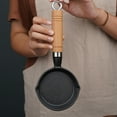 thumbnail image 3 of Frying Pan Cast Iron Skillet Drip Spouts Wooden Handle Stain  Quick Heat Easy To Clean Cook Pan Oil Free Cooking, 3 of 8
