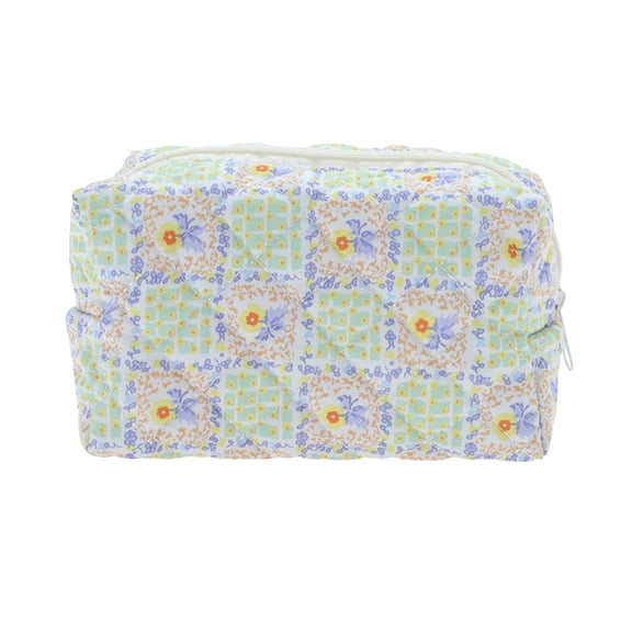 Unique Bargains Floral Quilting Makeup Bag Green 1 Pc for Travel and Storage